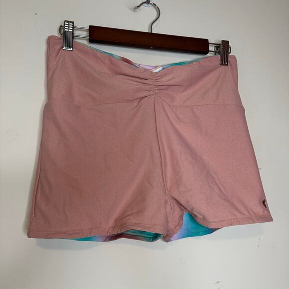 Citrus Shirred Reversible Booty Swim Shorts Pink Multicolor NWT Size Large - Picture 3 of 10
